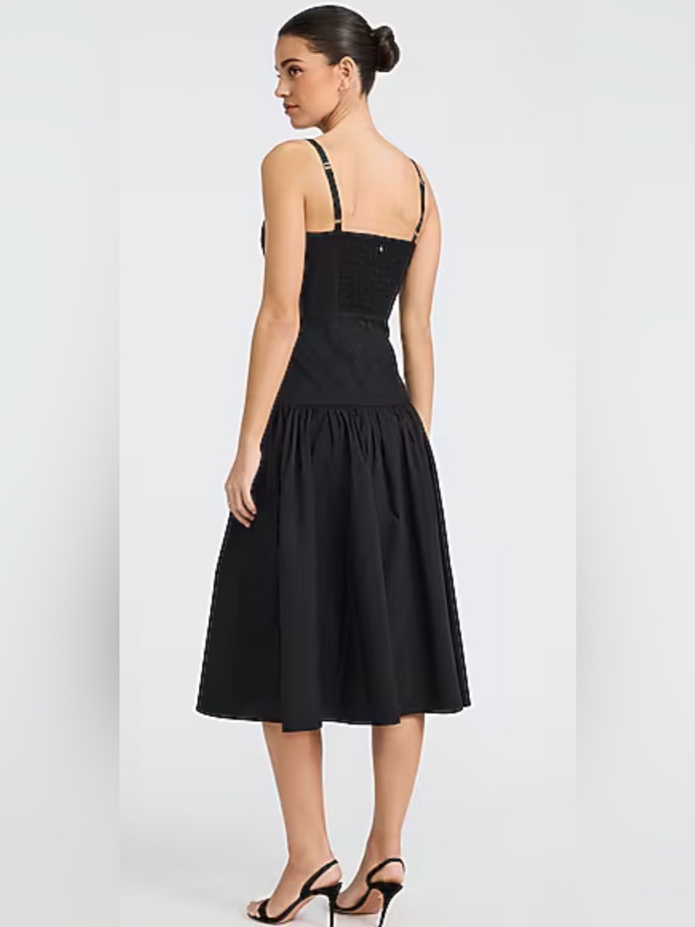 Express Black Square Neck Drop Waist Fit-and-Flare Midi Dress - Picture 2 of 15